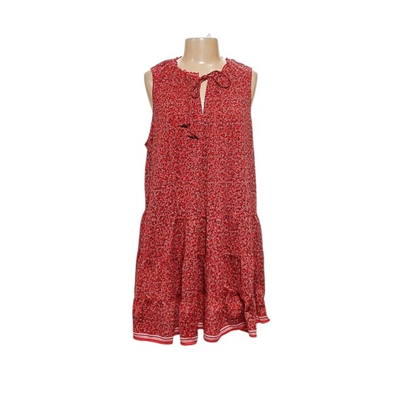 Max Studio Red Floral Print Tiered Sleeveless Flowy Tiered Shift Sundress Size 8 - Picture 2 of 16